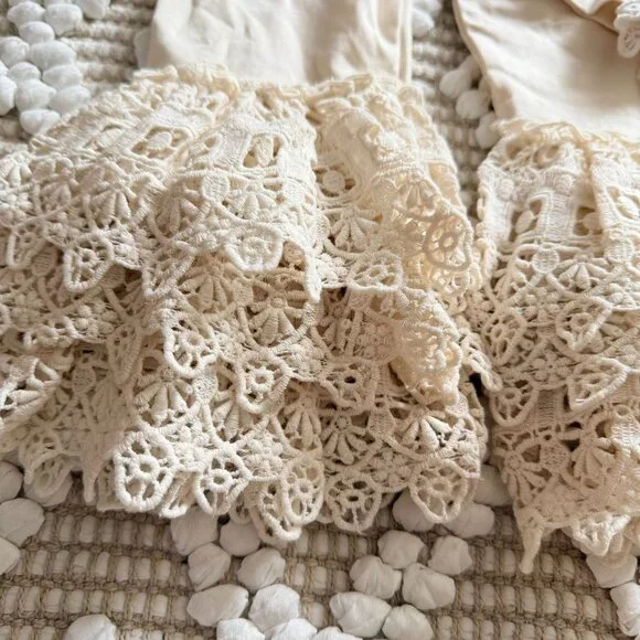 Vintage-Style Mustard Pie Cream Lace Ruffle Matching Set - Picture 6 of 8